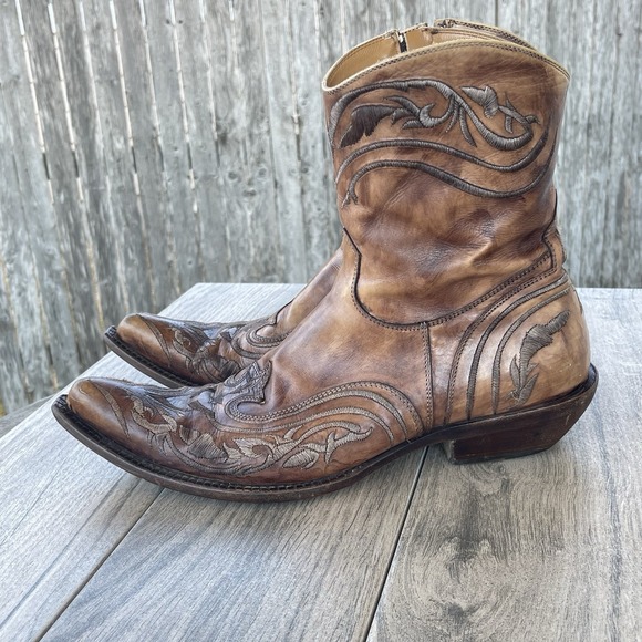 Damy Other - Damy Cowboy Ankle Boots Men 10/ 43 Brown Leather Embroidered Side Zip Italy Made